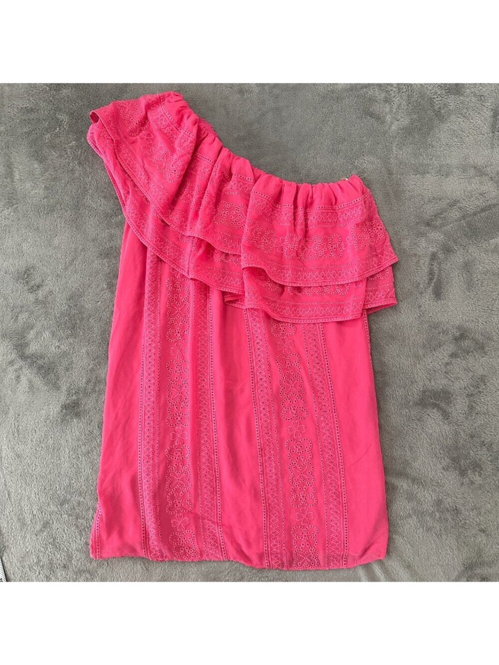 NWT Trina Turk $358 Phebe One Shoulder Dress LARGE Pink Summer Vacation Tropical